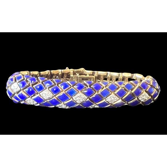 David Webb 18K Yellow Gold Enamel Bracelet with 3.02 CTW Platinum Set Diamonds - Picture 8 of 10